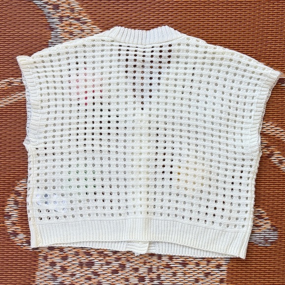 Cream Crochet Button Vest with Colorful Floral Appliqués - Picture 2 of 3